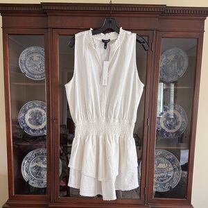 Aqua White Sleeveless Smocked Peplum Tunic